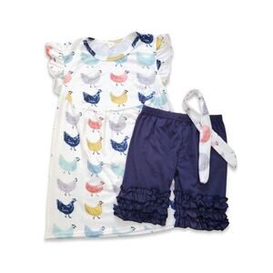 Girls XL 6/6X Chicken Boutique Dress Outfit Set Ruffle Shorts